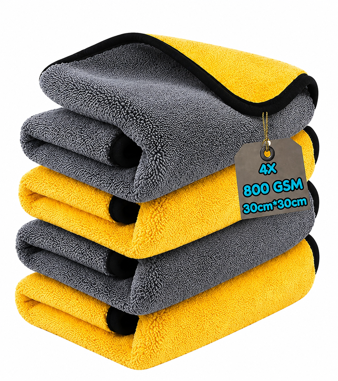 yellow towel 800 GSM Premium Microfiber Car Wash Towels – 30 × 30 cm - Image 1